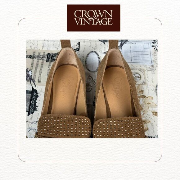 Crown Vintage Lorina Loafer, Brown Suede, Metallic Studs, Almond Toe, Women's 6M - Picture 4 of 6